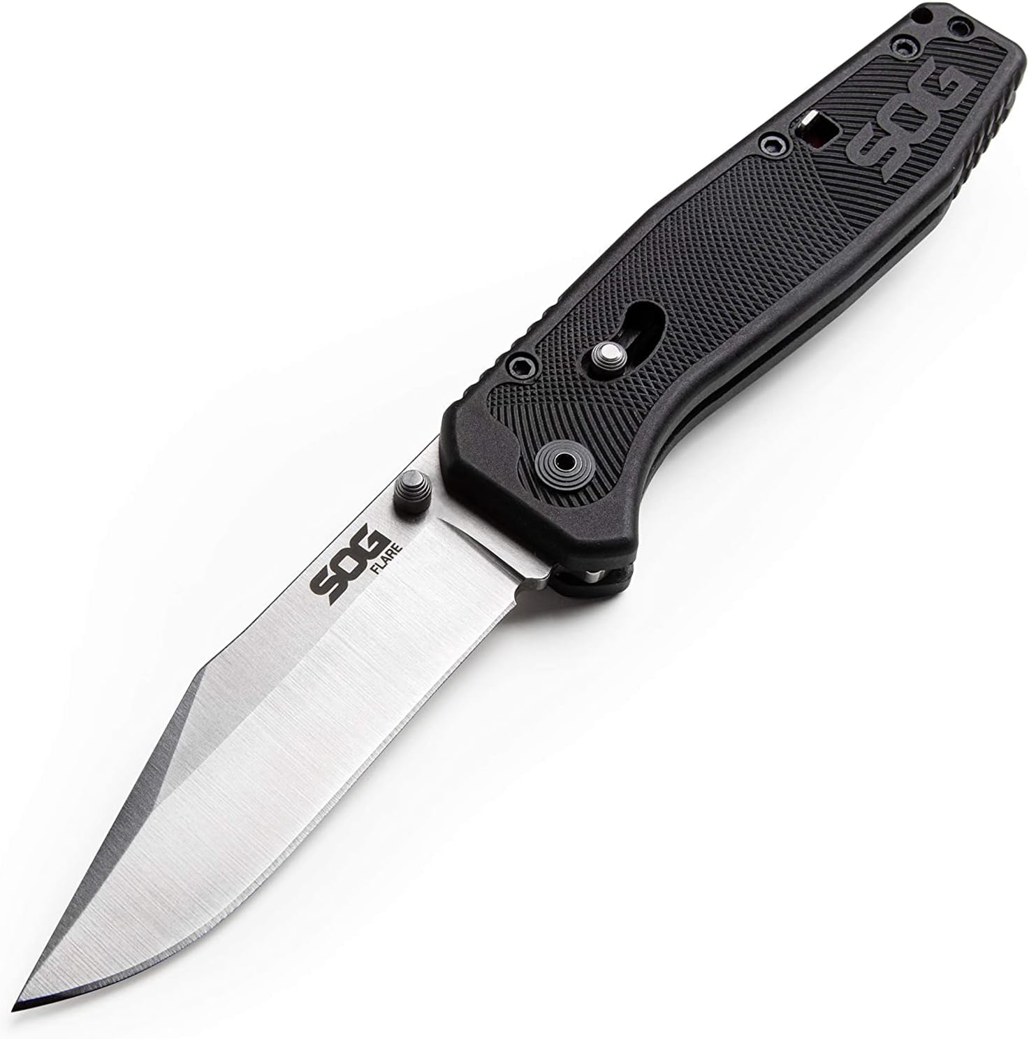 SOG Flare Folding and Pocket Knife Assisted Opening Tech Knife w/ 3.5 Inch Stainless Straight Edge Blade & Tactical Knife GRN Grip (FLA1001-CP). Black