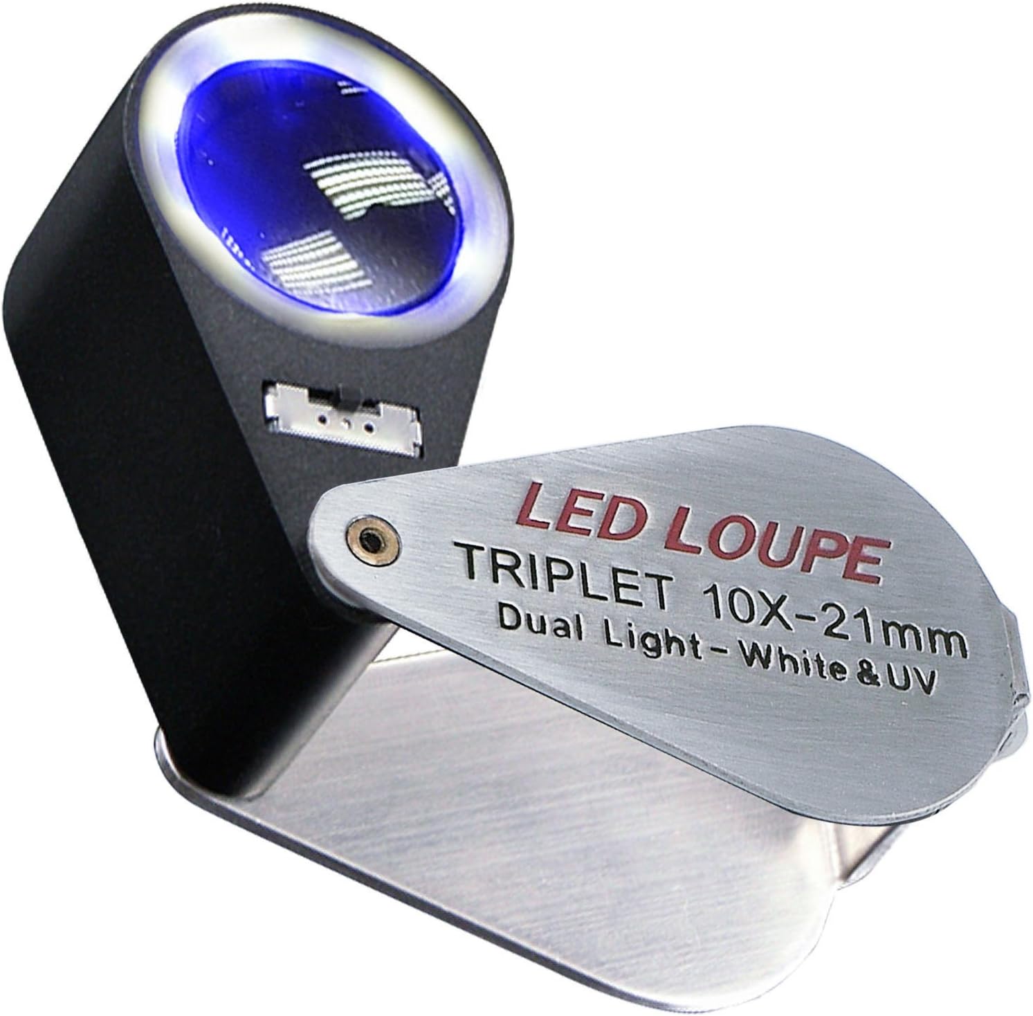 Gain Express Jewelers Loupe Magnifier. Jewelry Loop Magnifier with Light. Hastings Triplet Loupe 10X for Coin. Gem. Stamp. Diamond etc (White LED & UV Light)